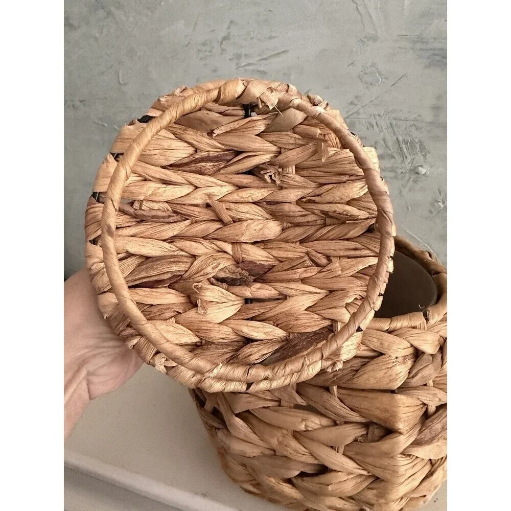 Woven Bee Hive Wicker Basket w/Lid Inner Container Rustic Boho Storage Decor